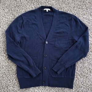 Alex Mill Knit Cardigan Sweater Mens Size M Navy Blue Reverse Seam 100% Cotton